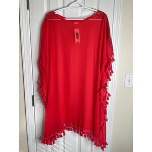Cruise Club Womens Tassel Swimsuit Cover Up One Size Coral Pink Sheer NWT